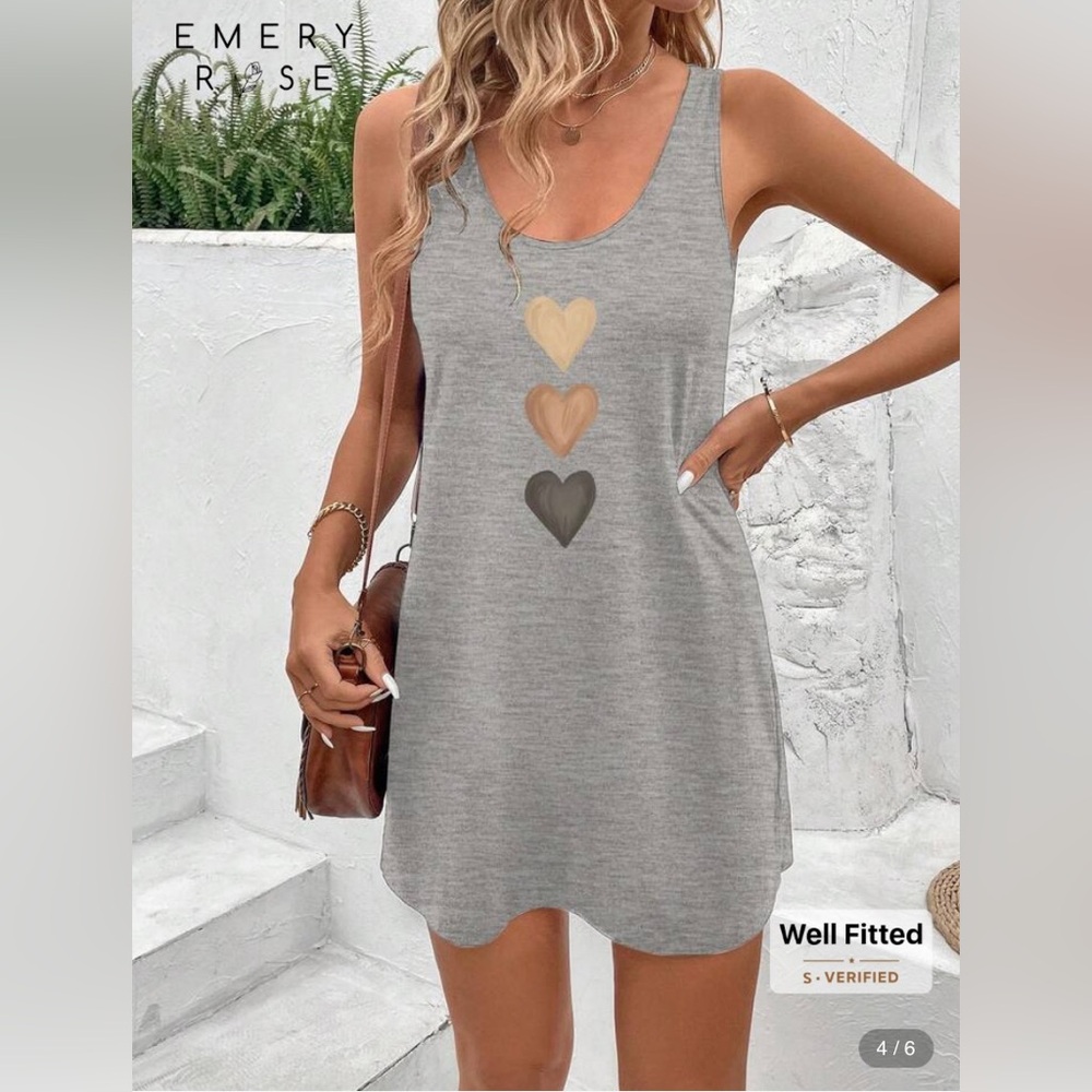 🆕 Boutique Gray Sleeveless Dress with Heart Design